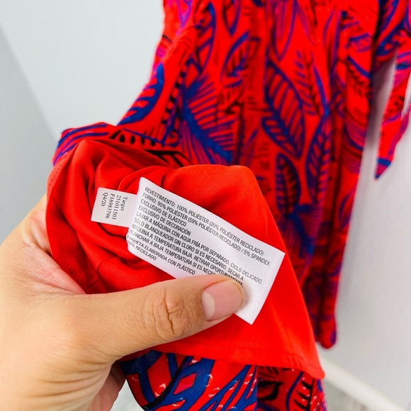 ALEXIS for Target Orange and Blue Botanical Asymmetrical Flowey Midi Dress - Picture 8 of 9